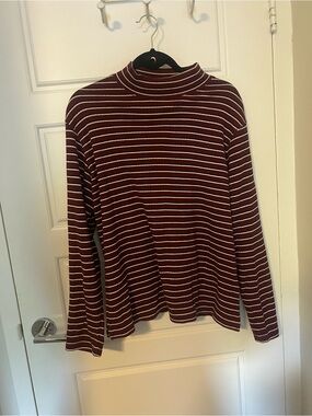 Vintage Burgundy & White Striped Mock Neck Sweater